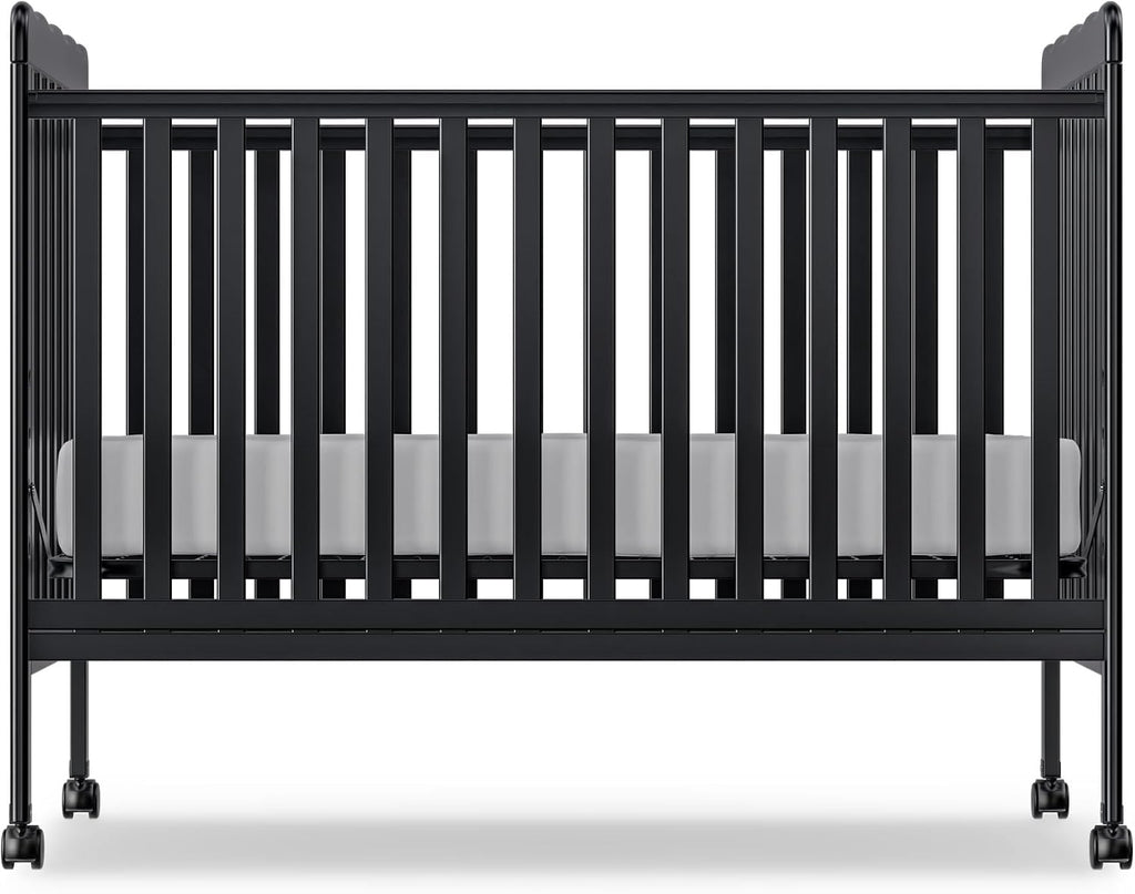 Baby Crib, 3-in-1 Convertible Crib Wood Full Size Toddler Bed with Locking Wheels for Nursery Furniture, Non-Toxic Finish (Black)