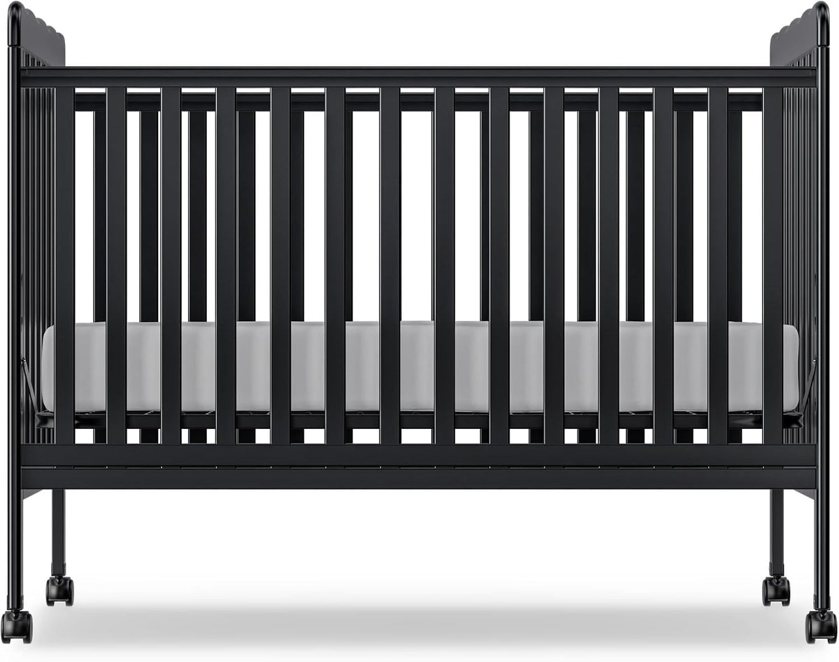 Baby Crib, 3-in-1 Convertible Crib Wood Full Size Toddler Bed with Locking Wheels for Nursery Furniture, Non-Toxic Finish (Black)