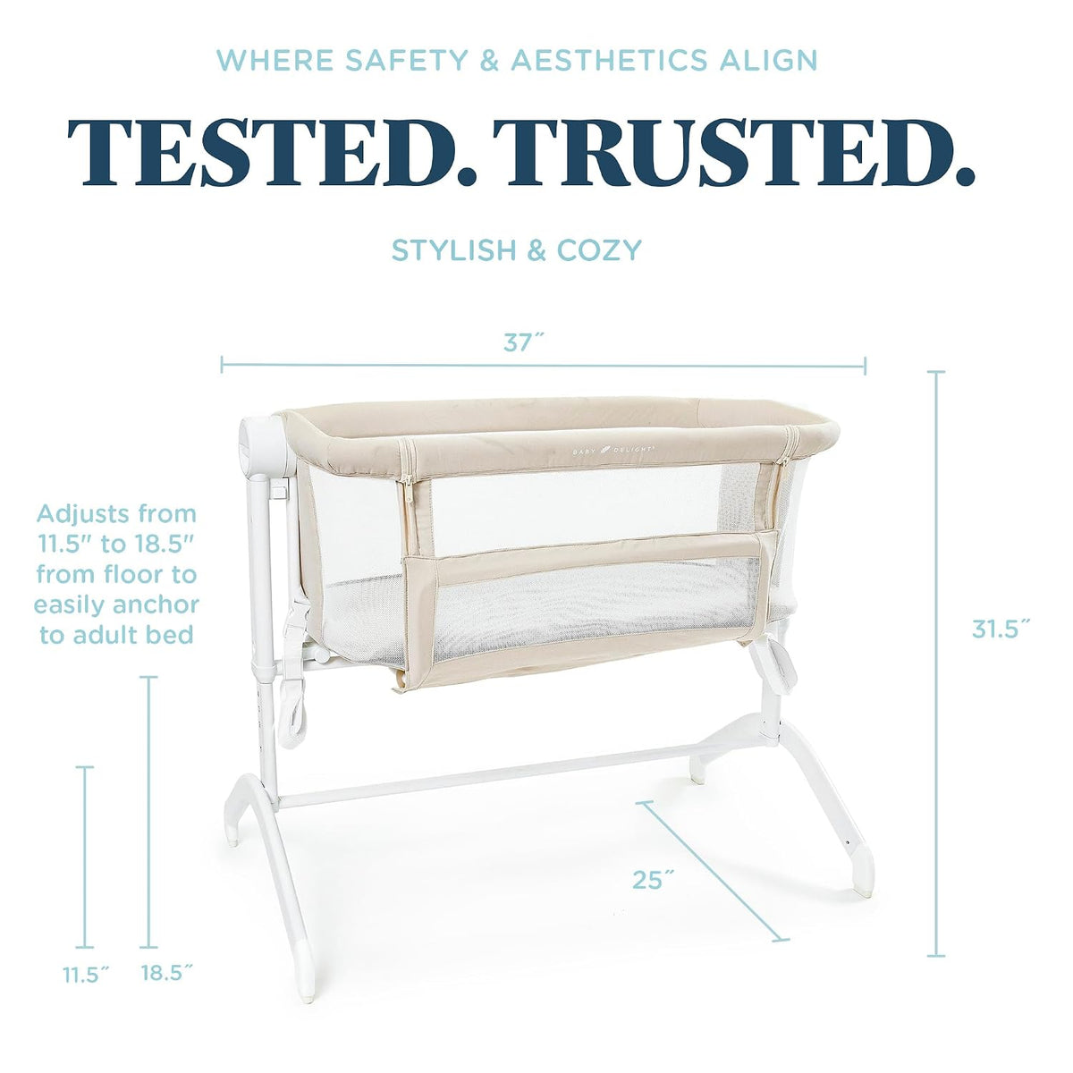 Baby Delight Beside Me Wink Bassinet | Bedside Sleeper | 7-Position Height Adjustment | Organic Oat