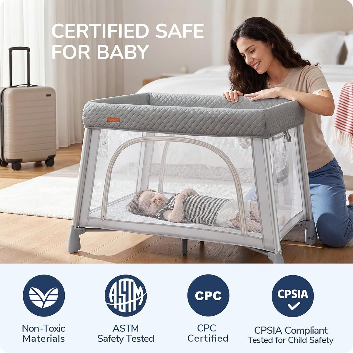 Travel Crib Portable Pack and Play with Bassinet