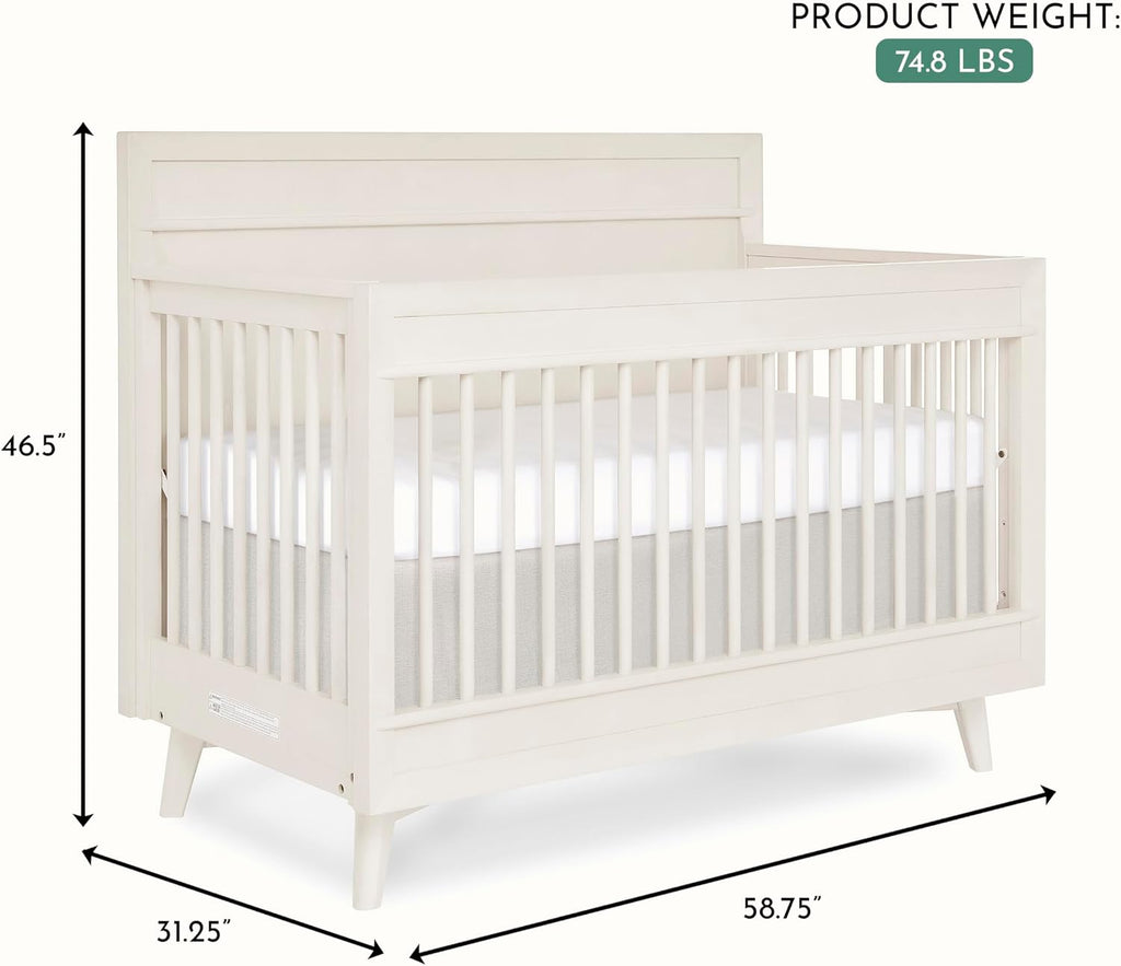Evolur Loft Antilia 4-in-1 Convertible Full-Size Baby Crib in Vanilla Bean, GreenGuard Gold & BSA, Converts to Toddler, Day & Full-Size Bed, 3 Mattress Heights Modern Scandinavian Design