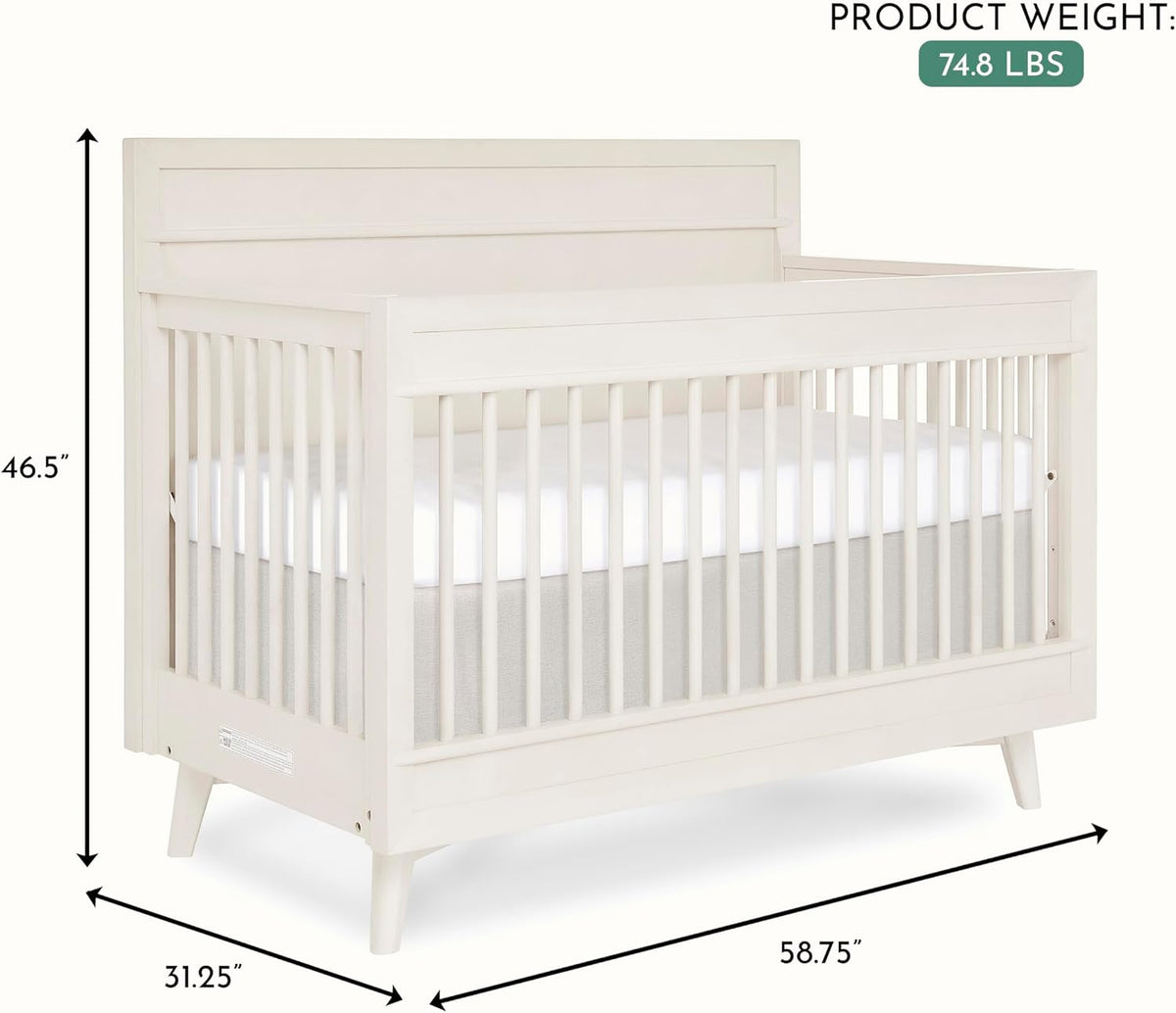 Evolur Loft Antilia 4-in-1 Convertible Full-Size Baby Crib in Vanilla Bean, GreenGuard Gold & BSA, Converts to Toddler, Day & Full-Size Bed, 3 Mattress Heights Modern Scandinavian Design