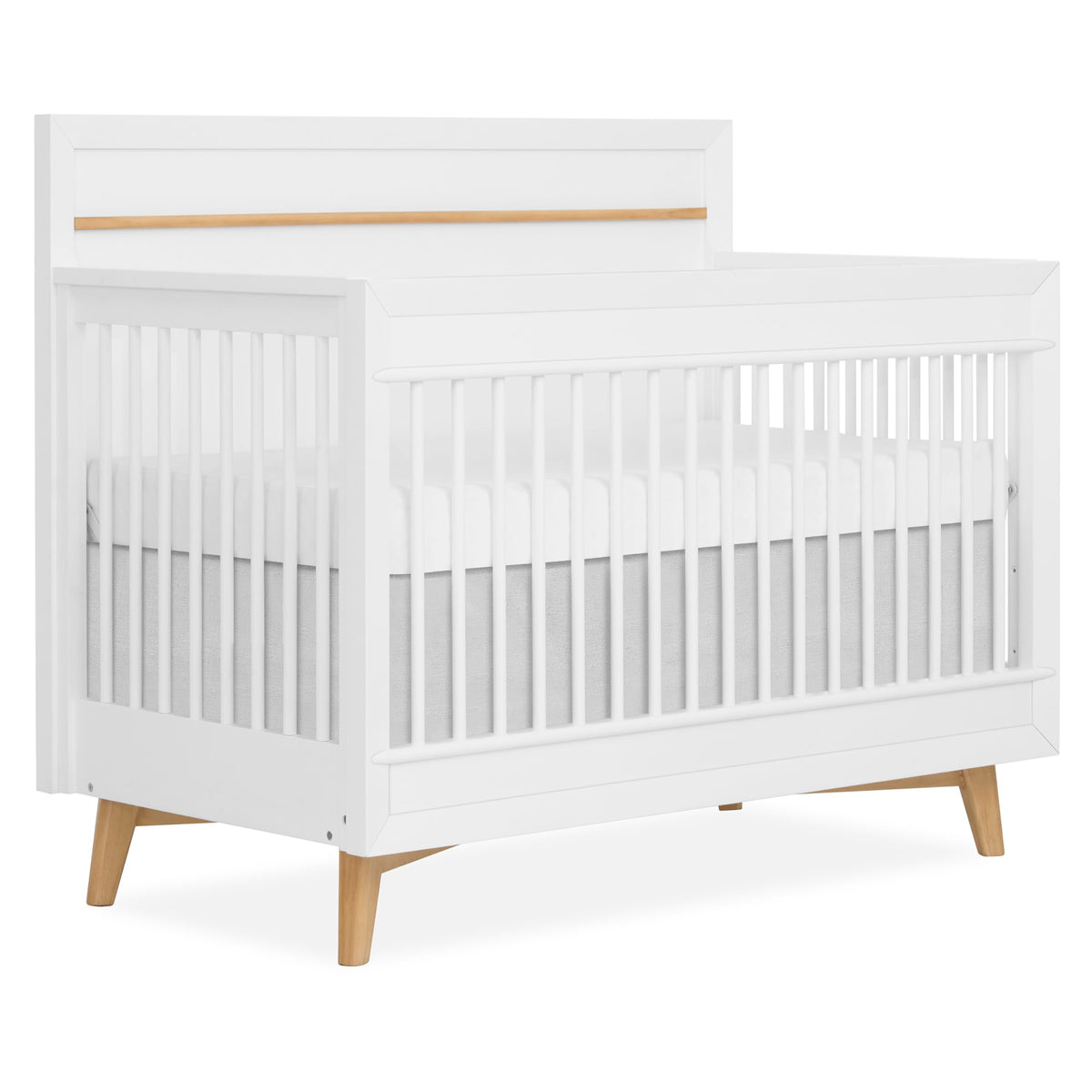 Evolur Loft Antilia 4-in-1 Convertible Full-Size Baby Crib in Vanilla Bean, GreenGuard Gold & BSA, Converts to Toddler, Day & Full-Size Bed, 3 Mattress Heights Modern Scandinavian Design