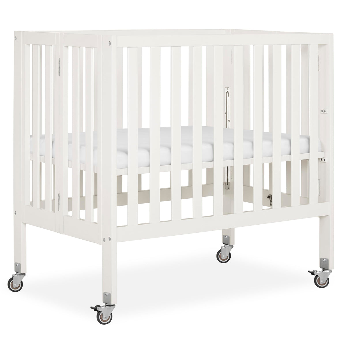 Dream On Me Jett Mini Folding Baby Crib in Pebble Grey, GreenGuard Gold & BSA, Lightweight & Portable, Patented Flat Folding System, Small Spaces & Travel, 1.5” Mattress Pad, 3 Heights, Safe Wheels
