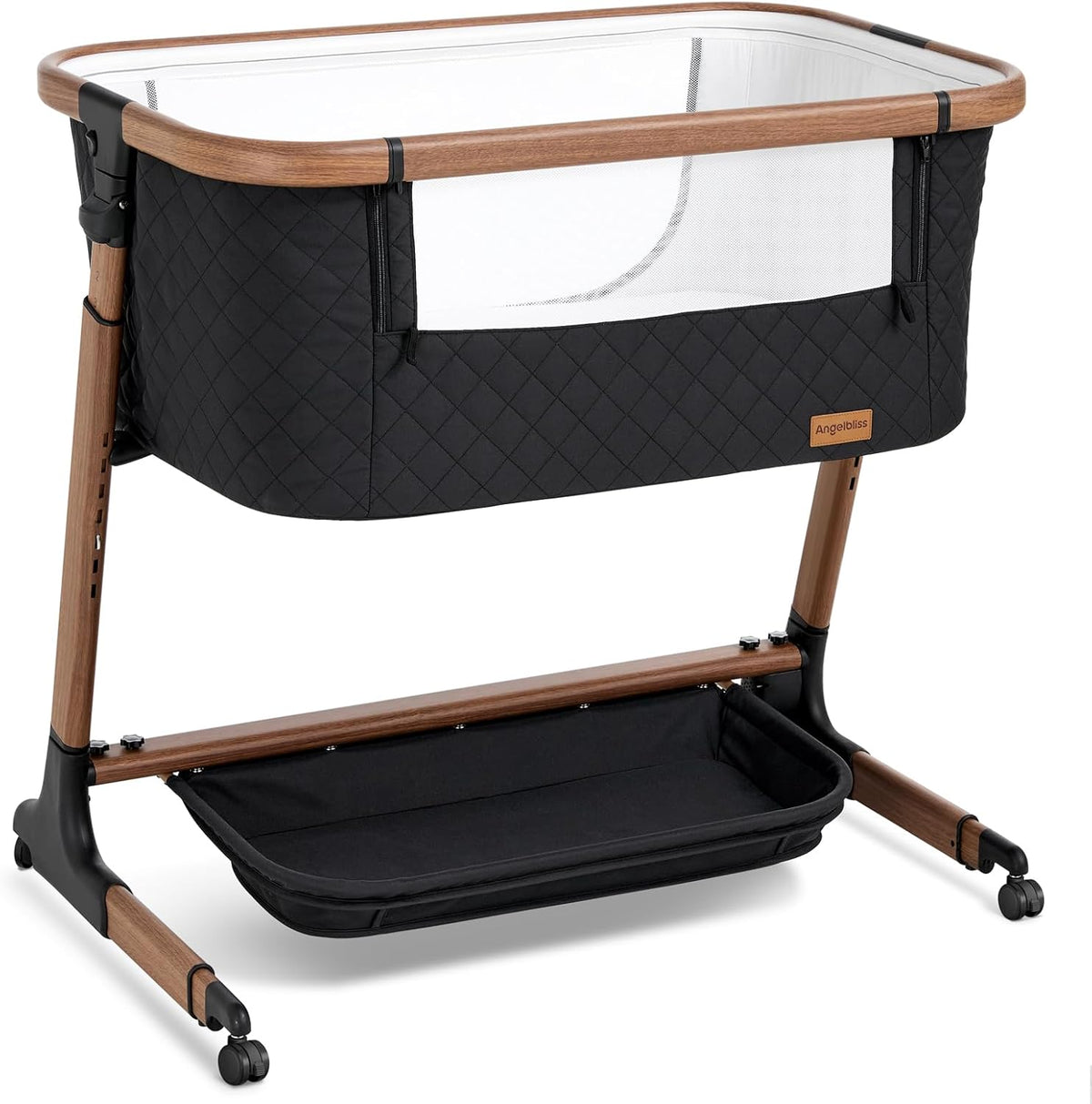 ANGELBLISS Electric Baby Bassinet, Auto Rocking Bedside Sleeper, 6 Heights with Mattress, Washable Sheet, Remote Control, 5 Speeds, 3 Timers, 12 Sounds, Wheels & Storage, Black