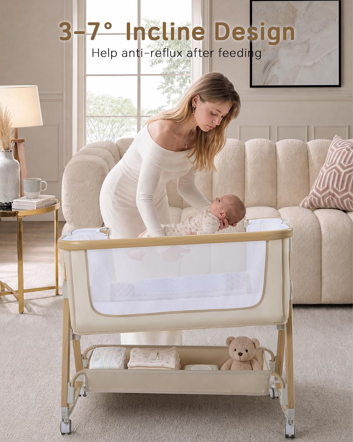 Baby Bassinet, Adjustable Height Bedside Bassinet for Baby