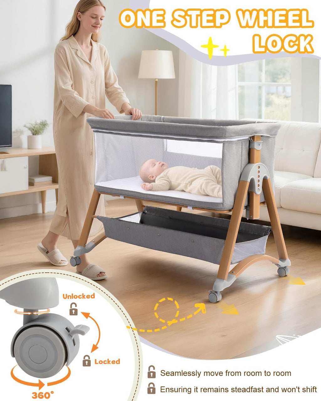 Ktaxon 6 in 1 Baby Bassinet Bedside Bassinet for Baby Crib Rocking Bassinet