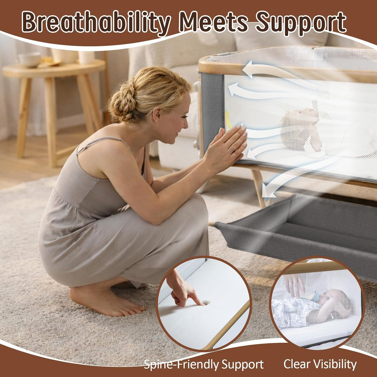 Rocking Baby Bassinet Bedside Sleeper, Detachable Portable Bassinet