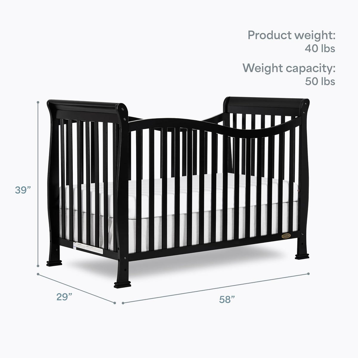 Dream On Me Violet 7-in-1 Crib to Full Size Bed, GREENGUARD Gold, Black