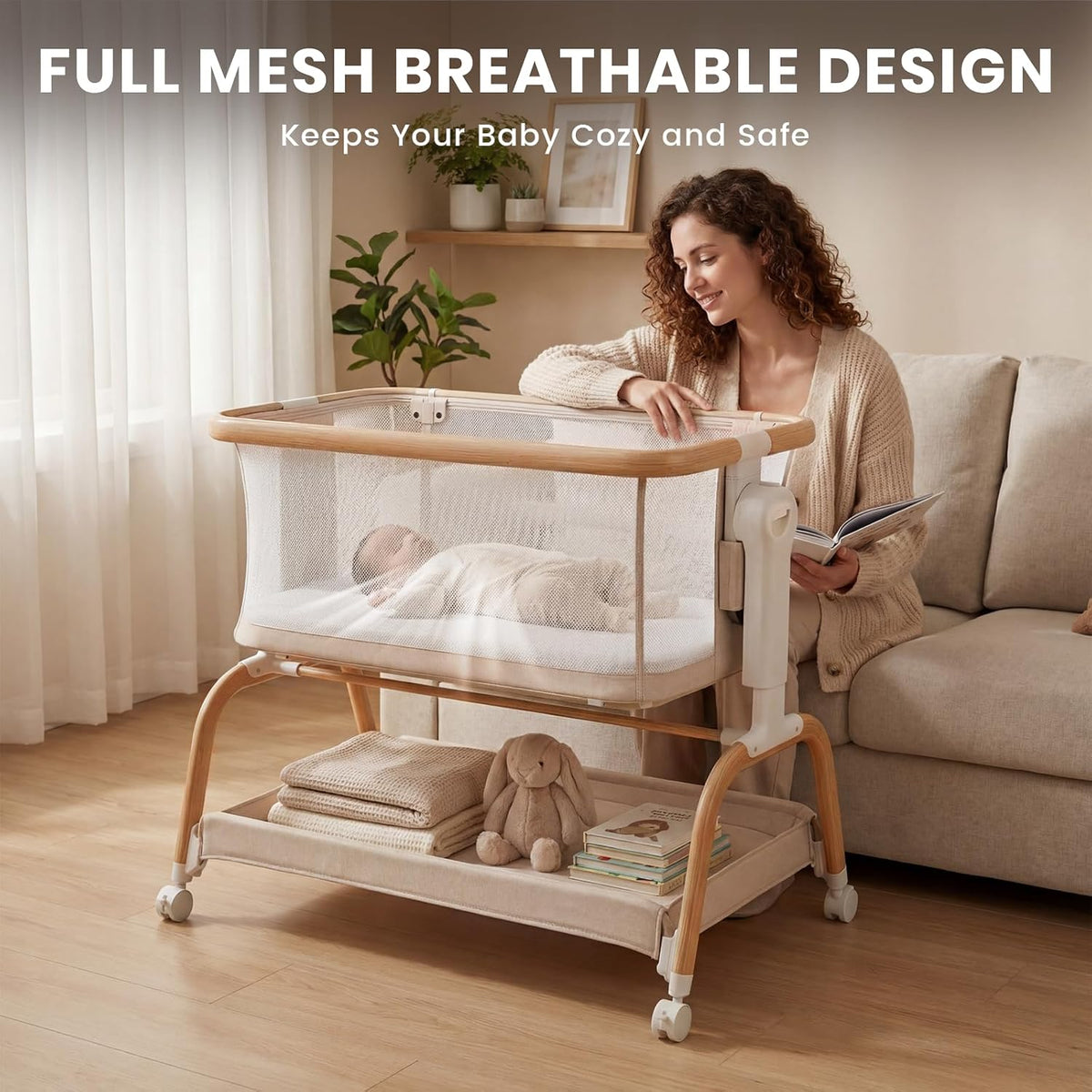 3 in 1 Rocking Bassinet,Full Mesh Baby Bassinet Bedside Sleeper