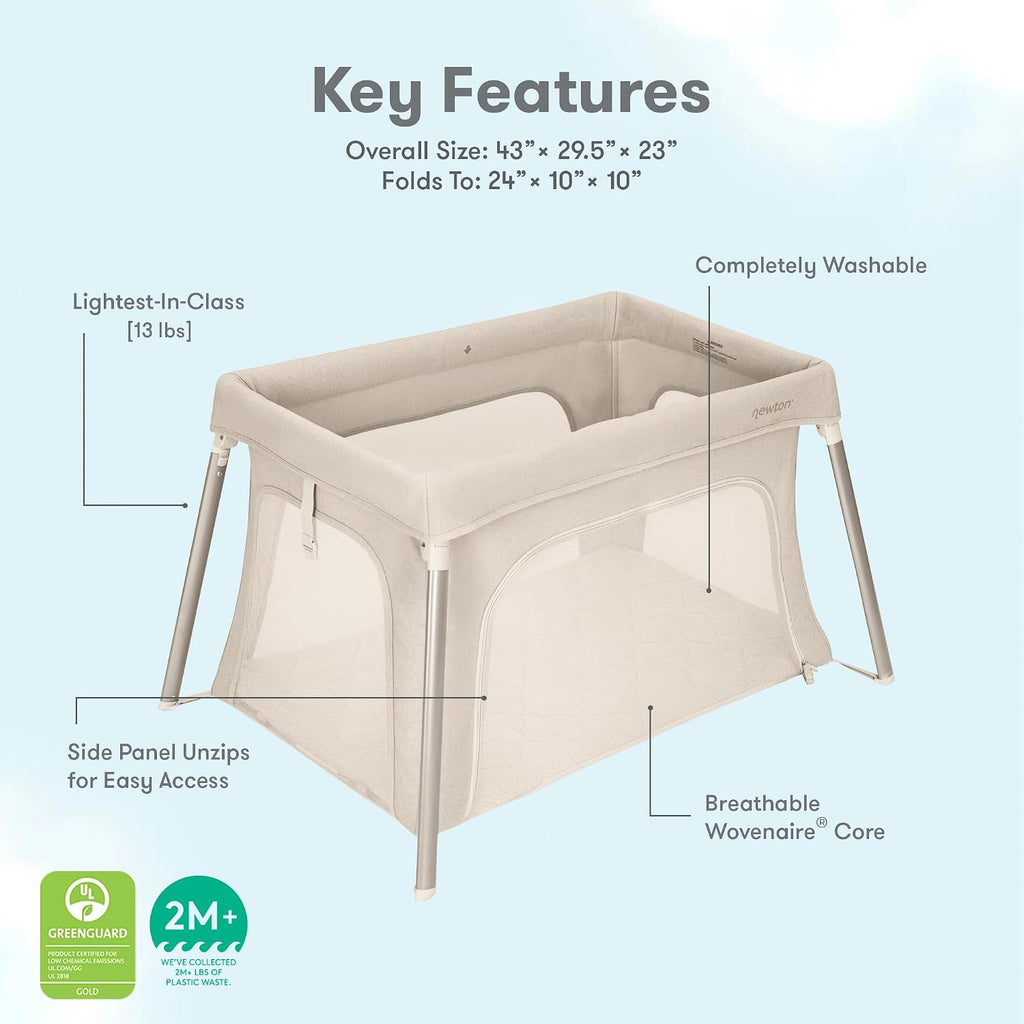 Newton Baby Compact Travel Crib & Play Yard, Carry-On Size - Sand