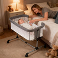 Baby Bassinet Bedside Sleeper, 2-in-1 Bedside Bassinet for Baby, Bedside Sleeper with Mattress, Full Mesh Sides, 5 Height Adjustable, Stable and Secure Crib with Lockable Wheels for Newborn