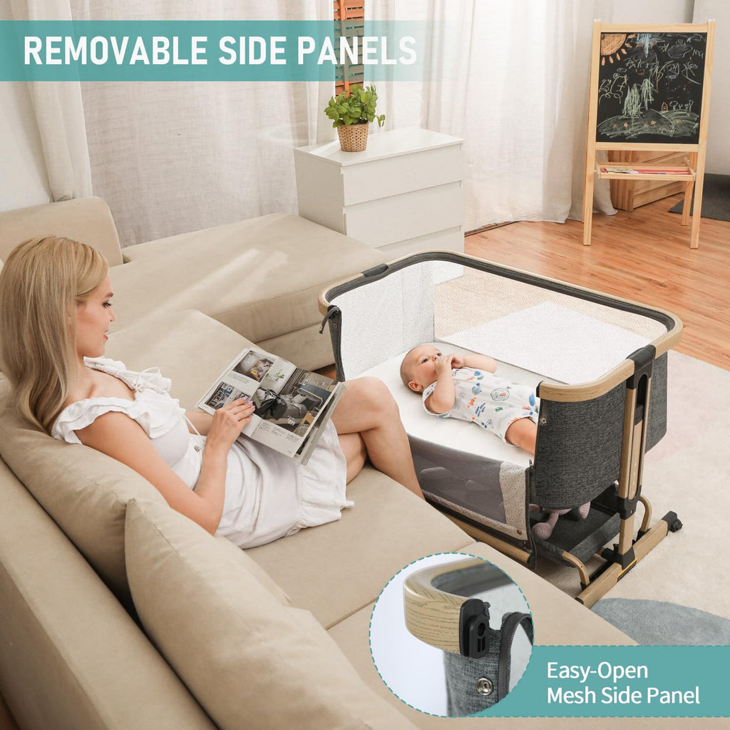 AMKE 3 in 1 Baby Bassinets,All-mesh Bedside Sleeper,Baby Cradle with Storage Basket,Easy Assemble Bassinet for Infant/Newborn,Adjustable Bedside Crib,Safe Portable Baby Bed,Travel Bag Included