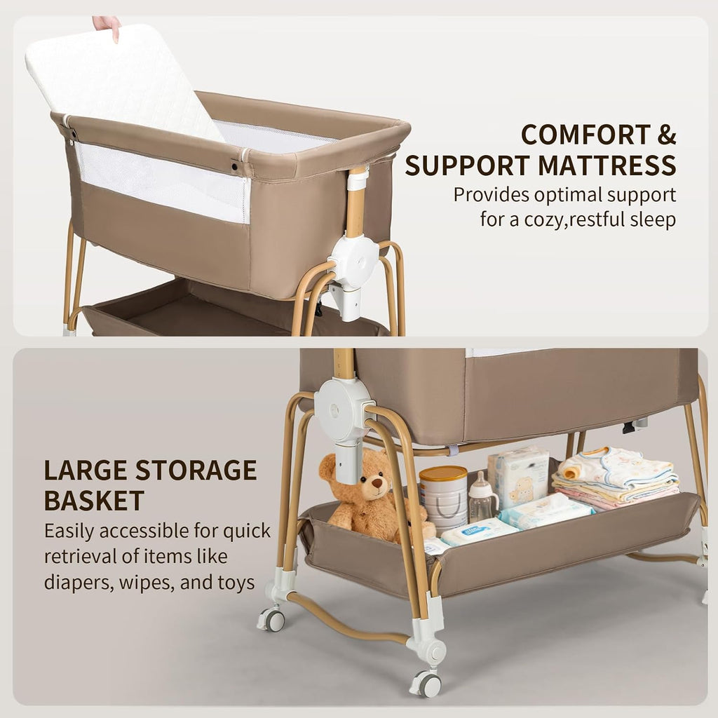 4-in-1 Baby Bassinet, Portable Bassinet Bedside Sleeper with Mosquito Net