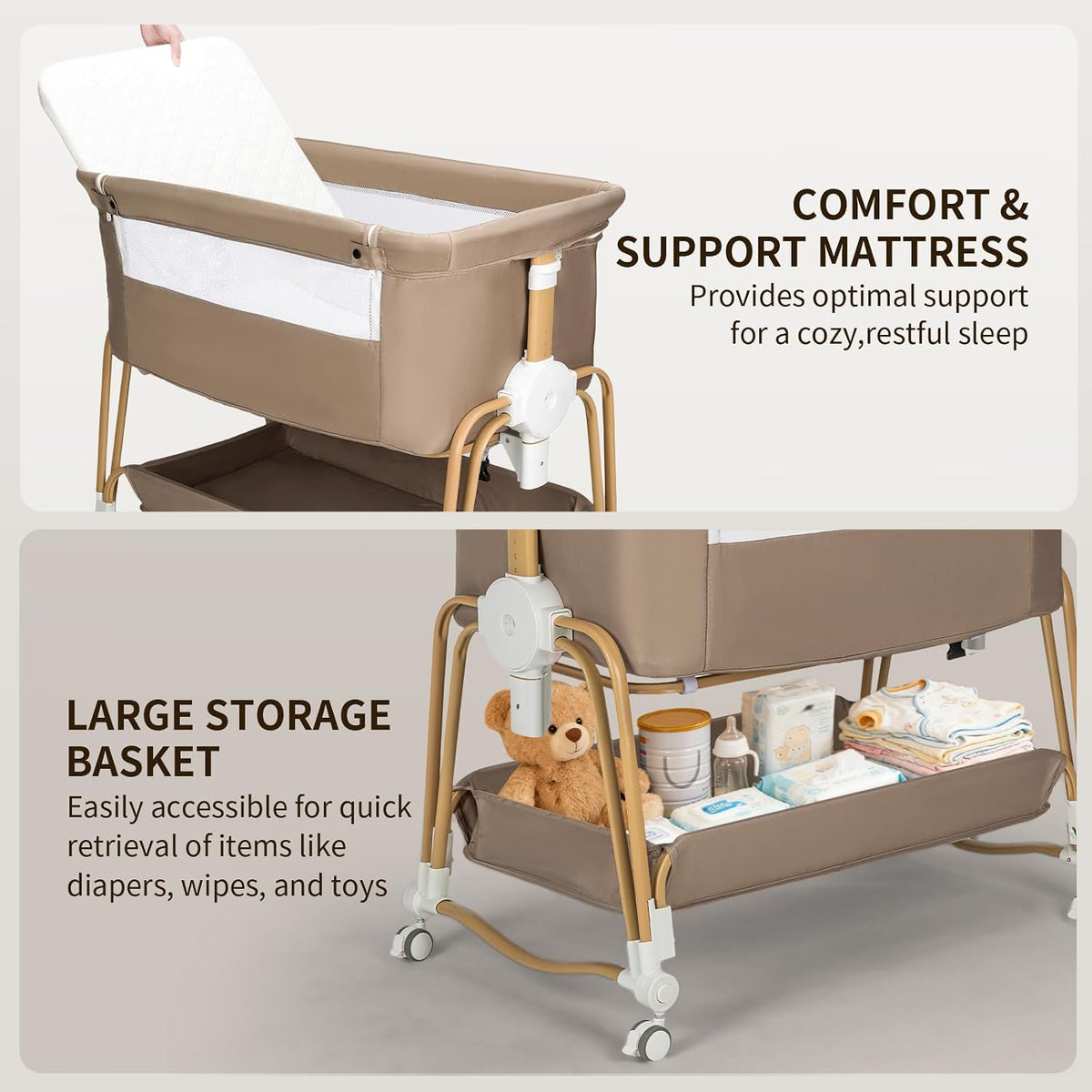 4-in-1 Baby Bassinet, Portable Bassinet Bedside Sleeper with Mosquito Net
