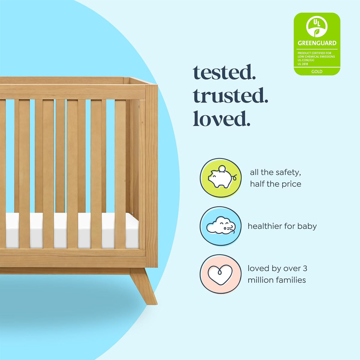 DaVinci Otto 3-in-1 Convertible Baby Crib, GREENGUARD Certified, Honey