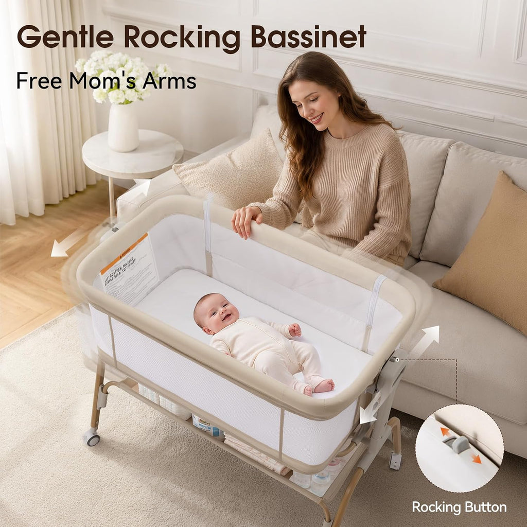 4 in 1 Baby Bassinet, Rocking Bassinet, Bedside Bassinet for Baby, Beige