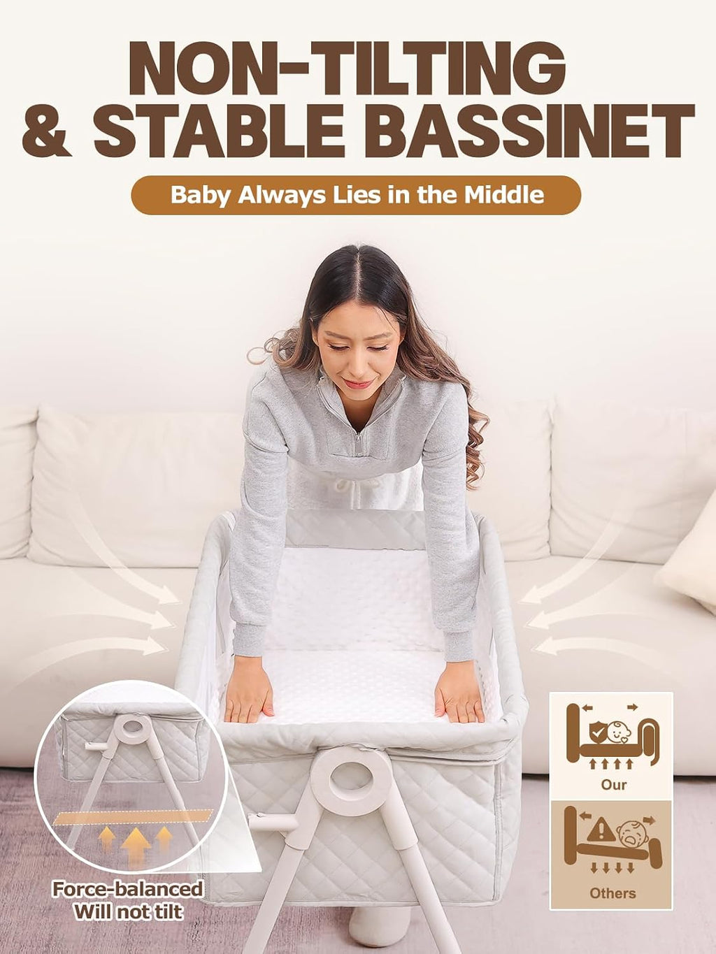 Baby Bassinet Bedside Sleeper - Height Adjustable Bassinet with Crib Sheet