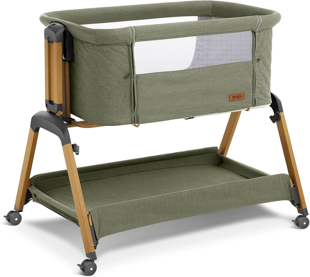 Jimglo 3-in-1 Baby Bassinet, Bedside Sleeper, Rocking Mode, Wheels, Green
