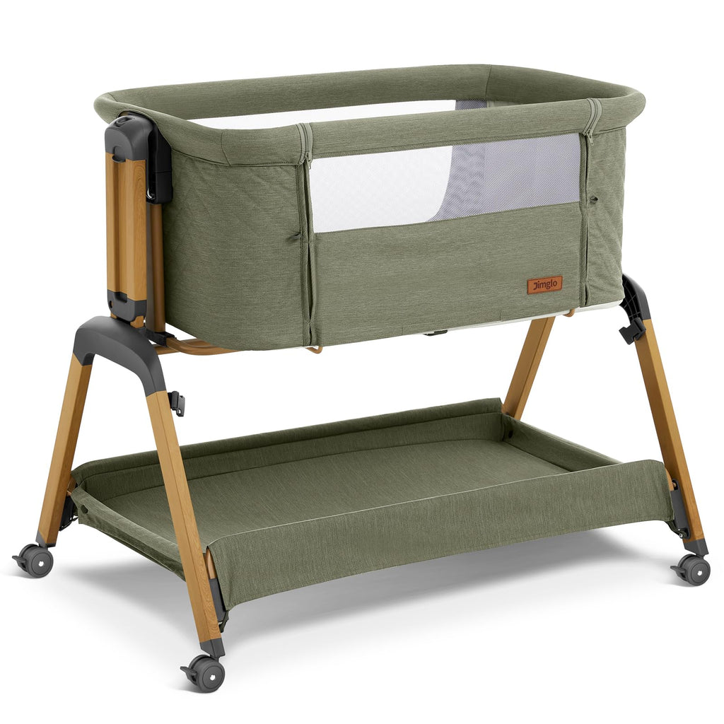 Jimglo 3-in-1 Baby Bassinet, Bedside Sleeper, Rocking Mode, Wheels, Green