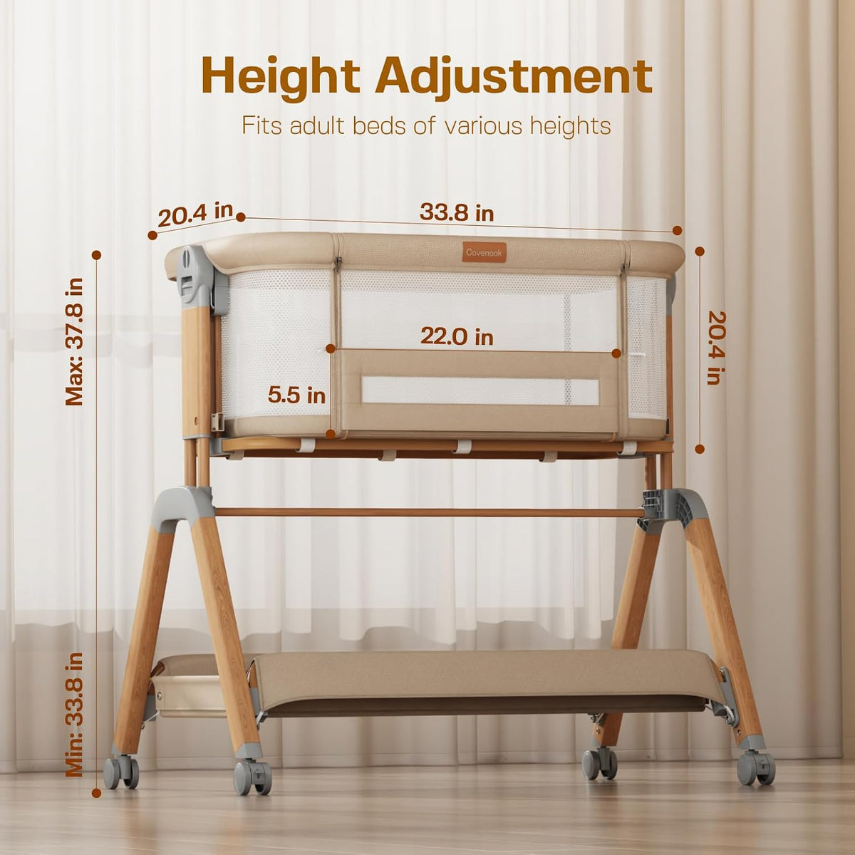 3-in-1 Baby Bassinet, Bedside Bassinet with Rocking Mode for Newborns