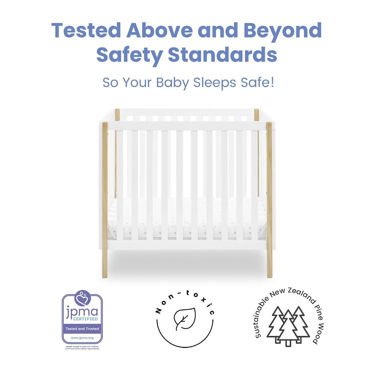 Delta Children Gio Mini Crib with 2.75" Mattress Included, Bianca White/Natural