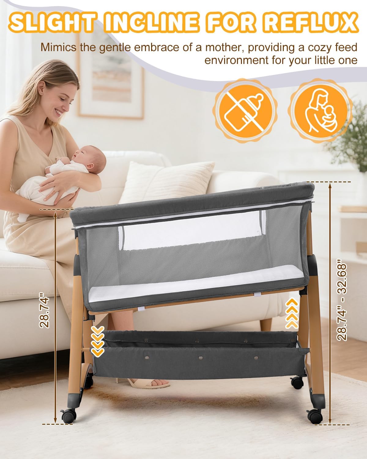 5 in 1 Baby Bedside Bassinet | Rocking Bassinet Bedside Sleeper