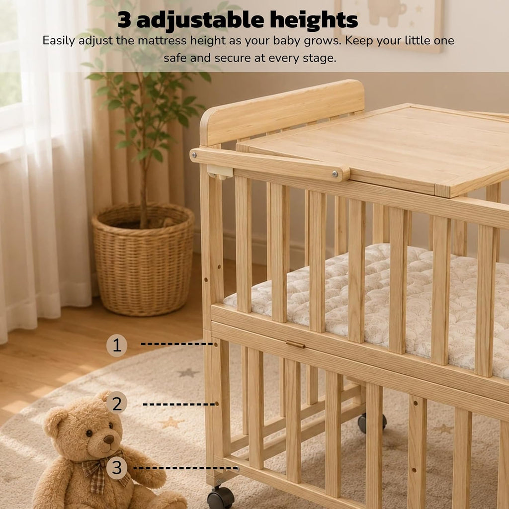 Baby Bassinets for Newborns, Solid Wood Mini Baby Crib, Natural