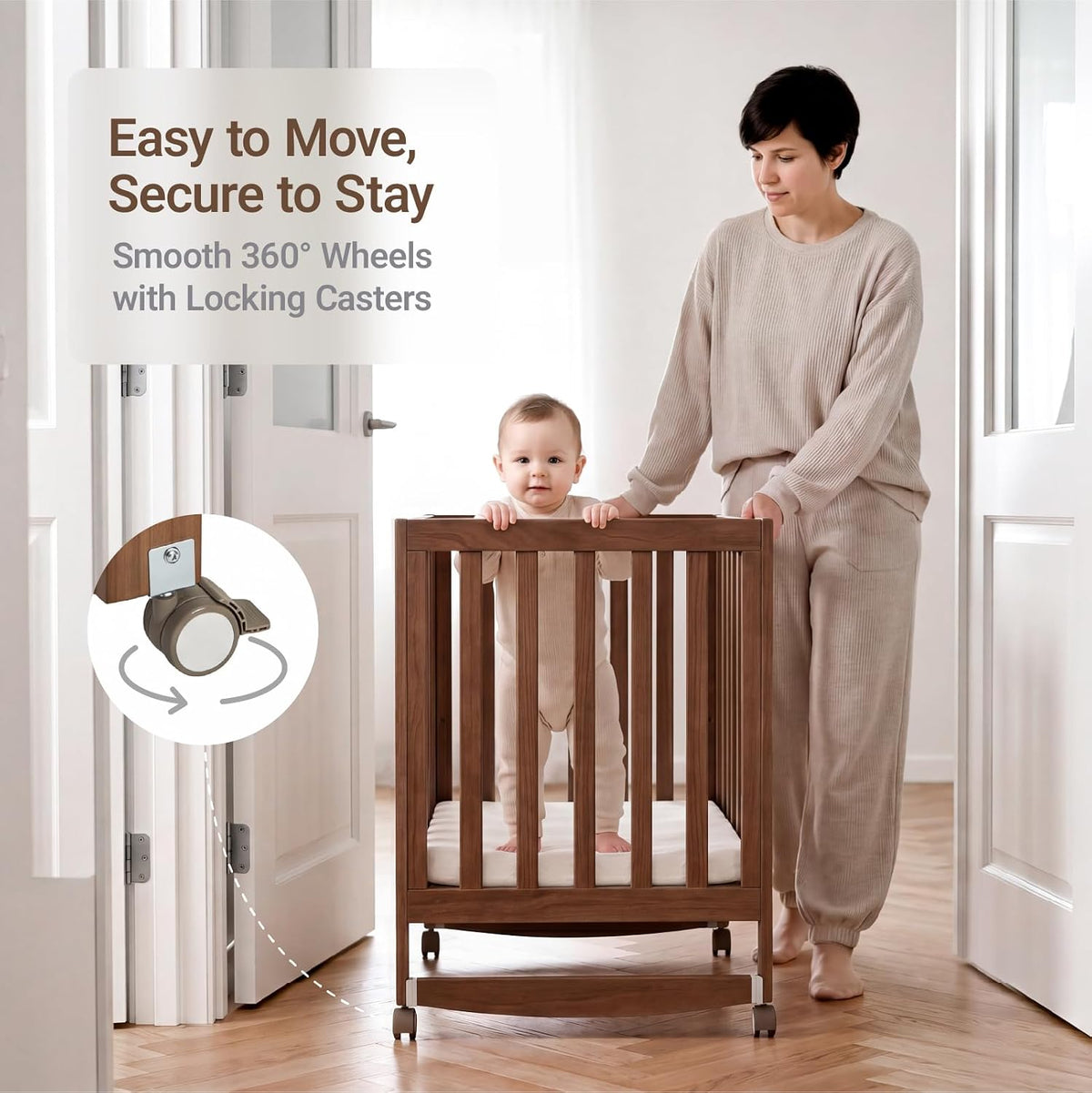 MAMAZING EvoNest 6-in-1 Convertible Baby Mini Crib with Wheels
