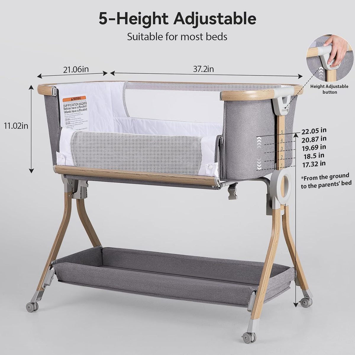Larex Baby Bassinet, 3-in-1 Bedside Bassinet for Baby, Newborn & Infant