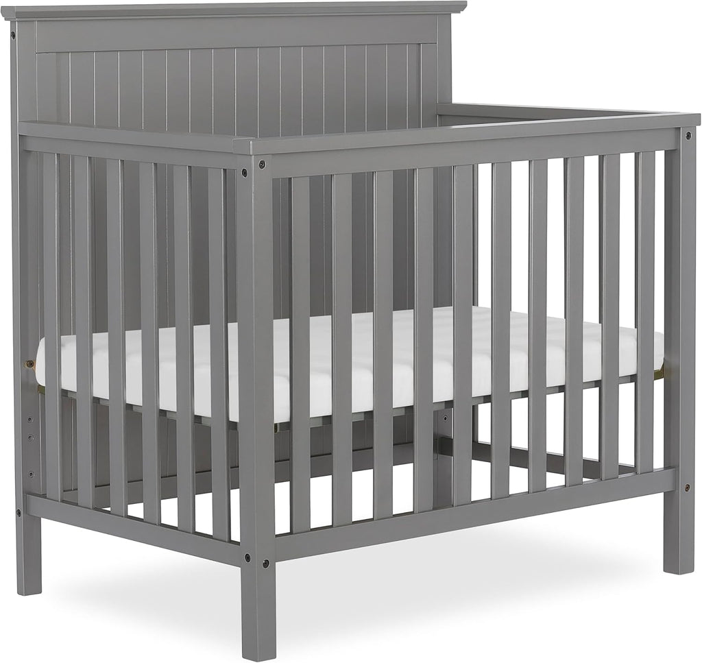 Dream On Me Ava 4-in-1 Mini Baby Crib with Daybed & Twin Bed Conversion in Steel Grey, GreenGuard Gold & BSA, Non-Toxic Finish, 3-Position Adjustable Height, Includes 1″ Mattress Pad