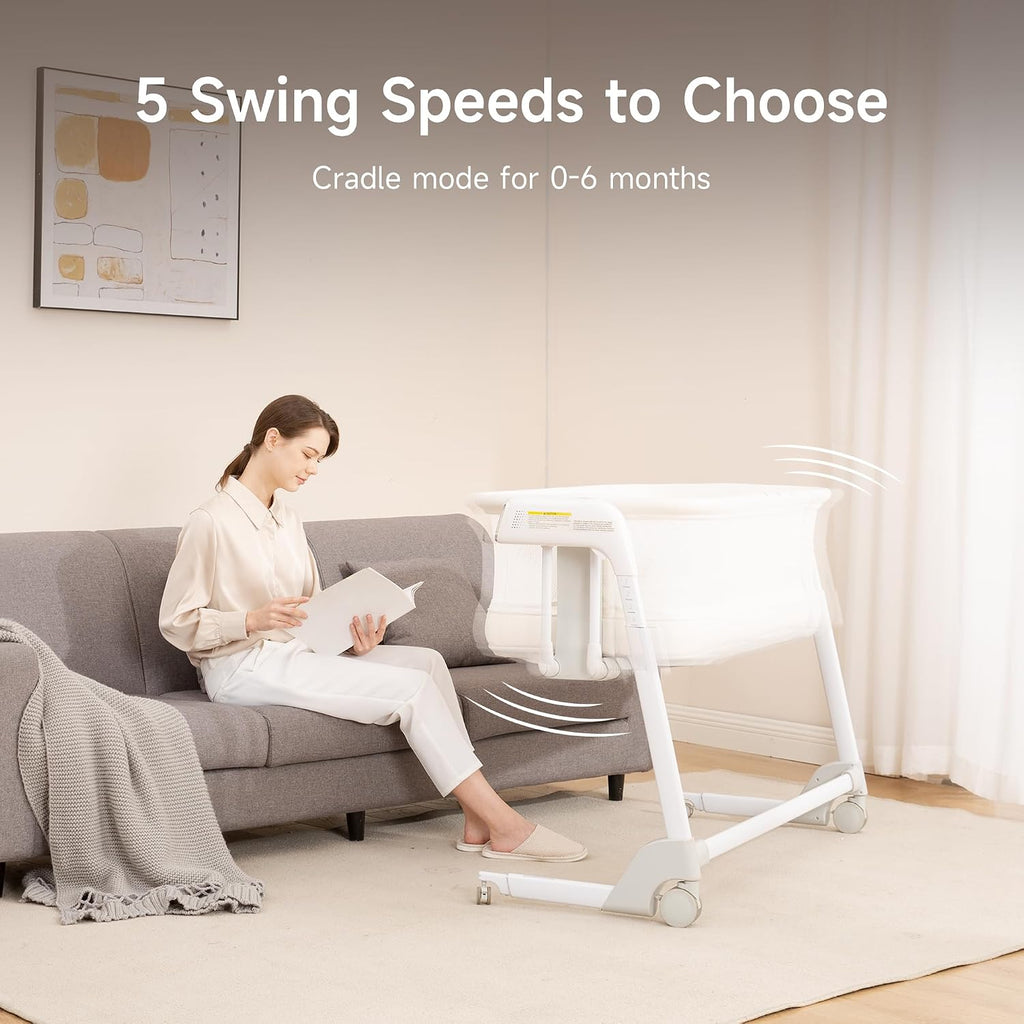 Maydolly Smart Baby Bassinet, Automatic Rocking Bassinet for Baby, White