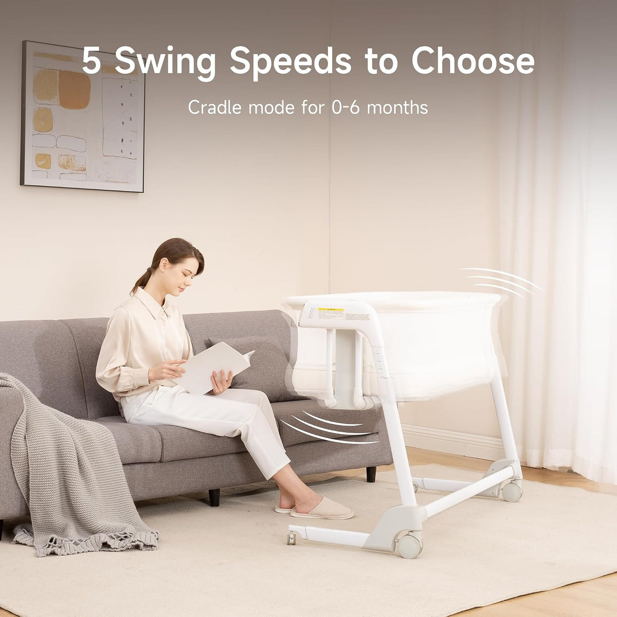 Maydolly Smart Baby Bassinet, Automatic Rocking Bassinet for Baby, White