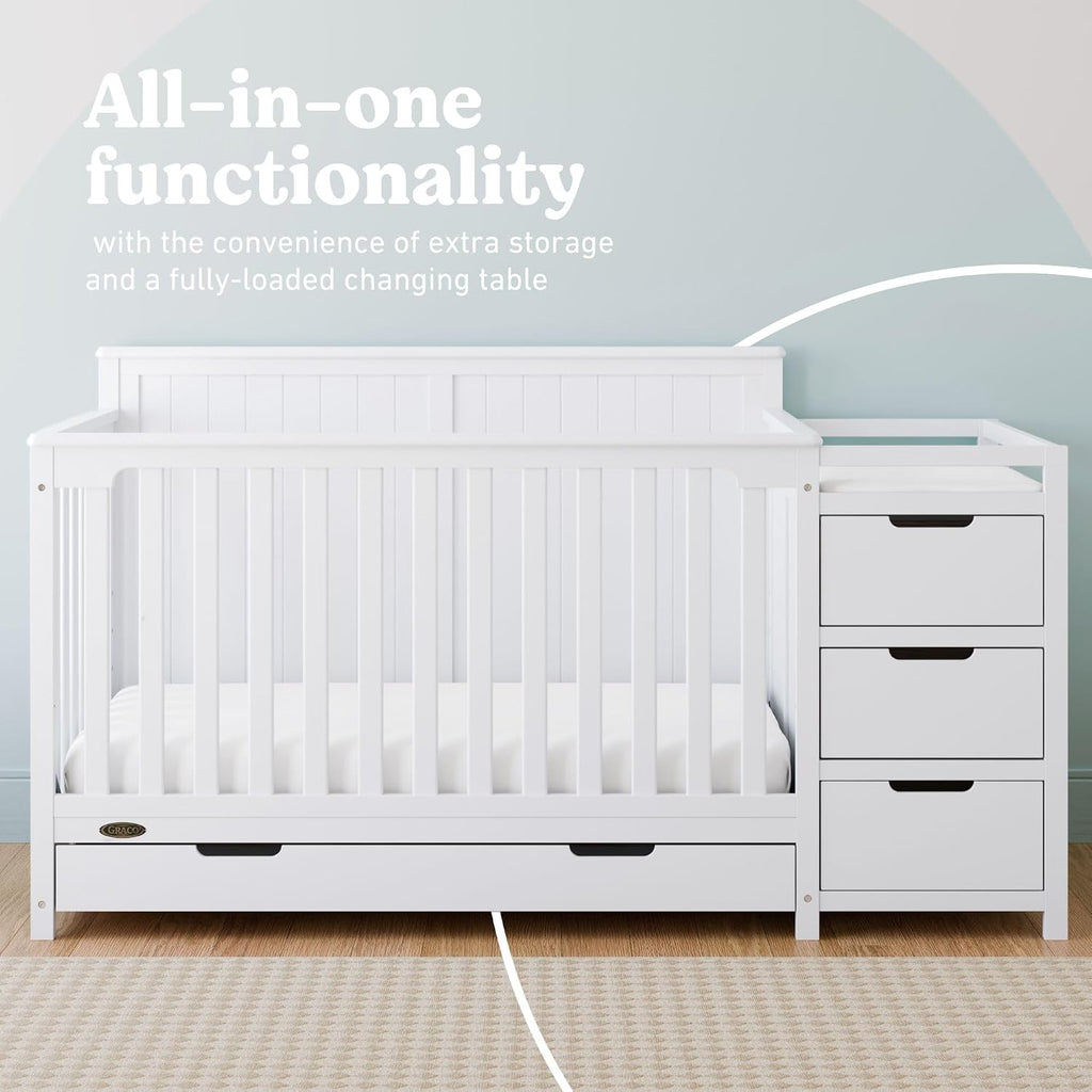 Graco Hadley 5-in-1 Convertible Crib & Changer, White