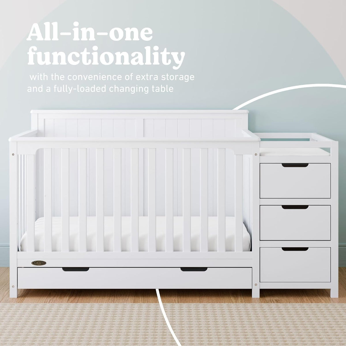 Graco Hadley 5-in-1 Convertible Crib & Changer, White