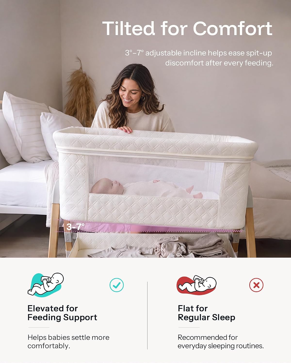HARPPA Cuddly Bassinet Bedside Sleeper, 3 in 1 Baby Bassinet with Mattress