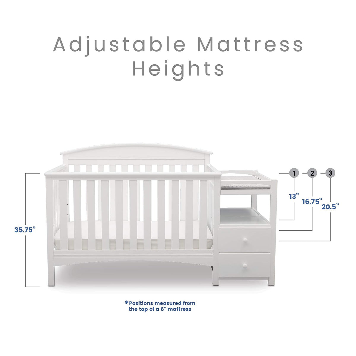 Delta Children Abby Convertible Crib and Changer, Bianca White