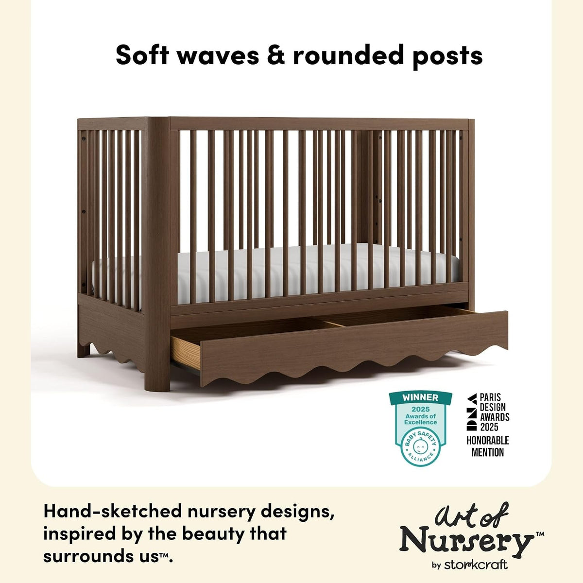 Storkcraft Casablanca 5-in-1 Convertible Crib with Drawer, Hazelnut