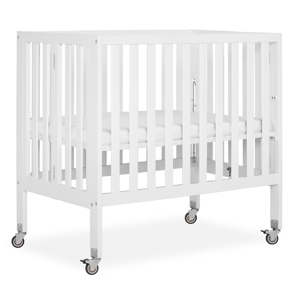 Dream On Me Jett Mini Folding Baby Crib in Pebble Grey, GreenGuard Gold & BSA, Lightweight & Portable, Patented Flat Folding System, Small Spaces & Travel, 1.5” Mattress Pad, 3 Heights, Safe Wheels