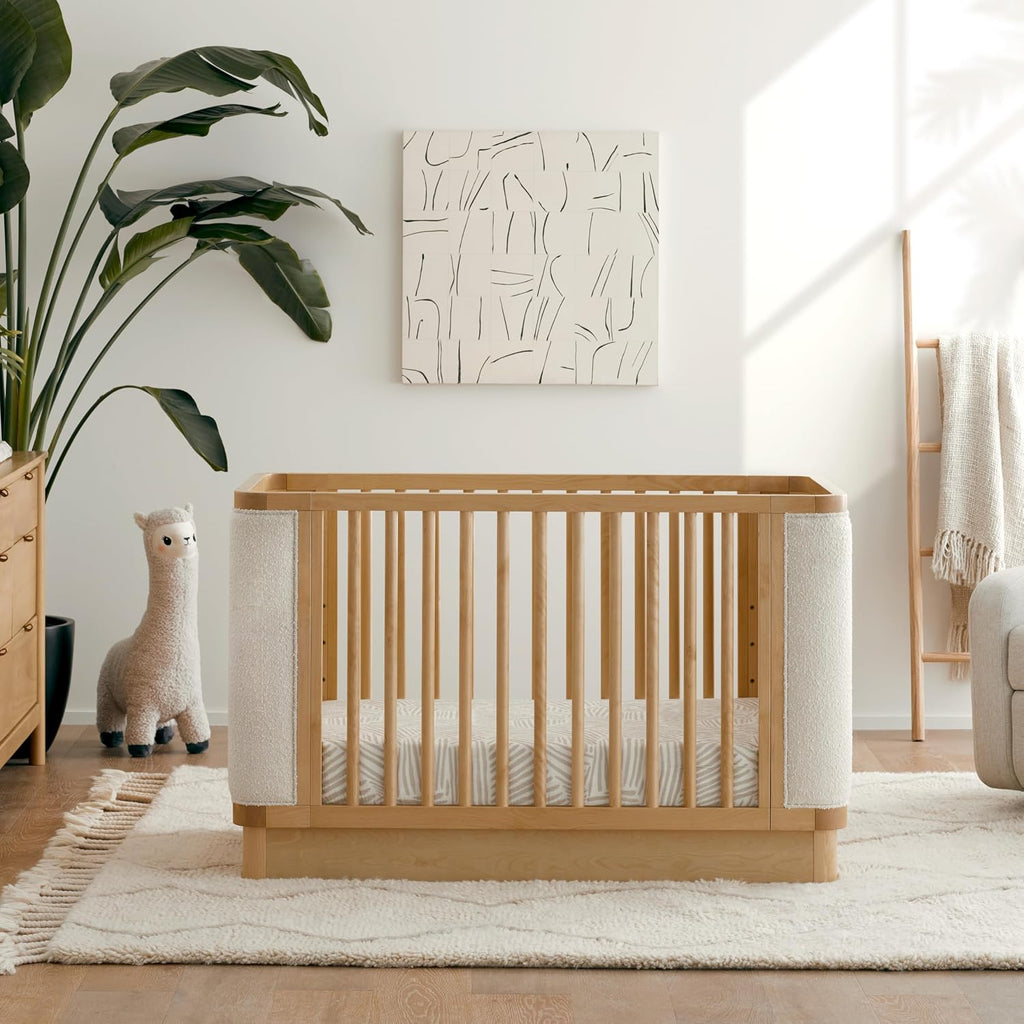 Babyletto Bondi Boucle 4-in-1 Convertible Crib with Toddler Bed Conversion Kit in Honey with Ivory Boucle, Greenguard Gold Certified