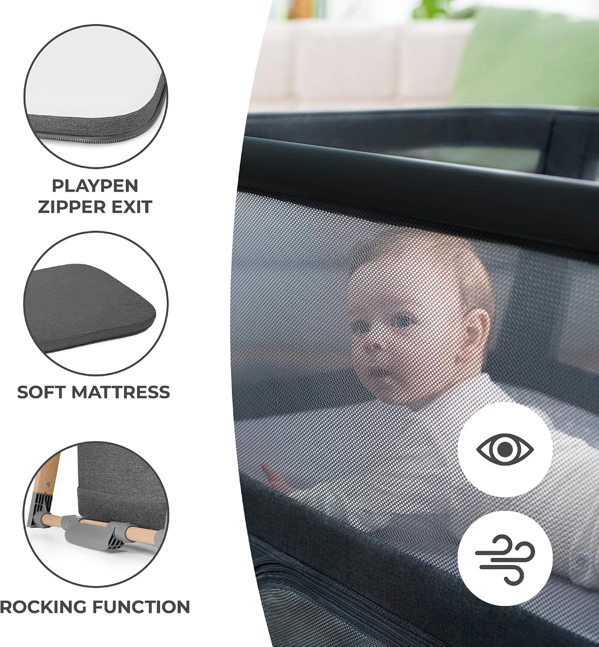 Kinderkraft SOFI Portable Travel Crib for Baby, Gray