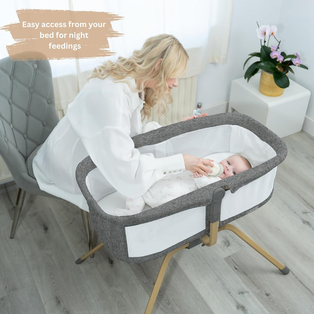 BaeBae Goods Baby Bassinet with Rocking/Gliding, Portable Bedside Sleeper for Baby with Foam Mattress, Baby Bedside Crib for Newborns and Infants with Carrybag (Dark Grey)