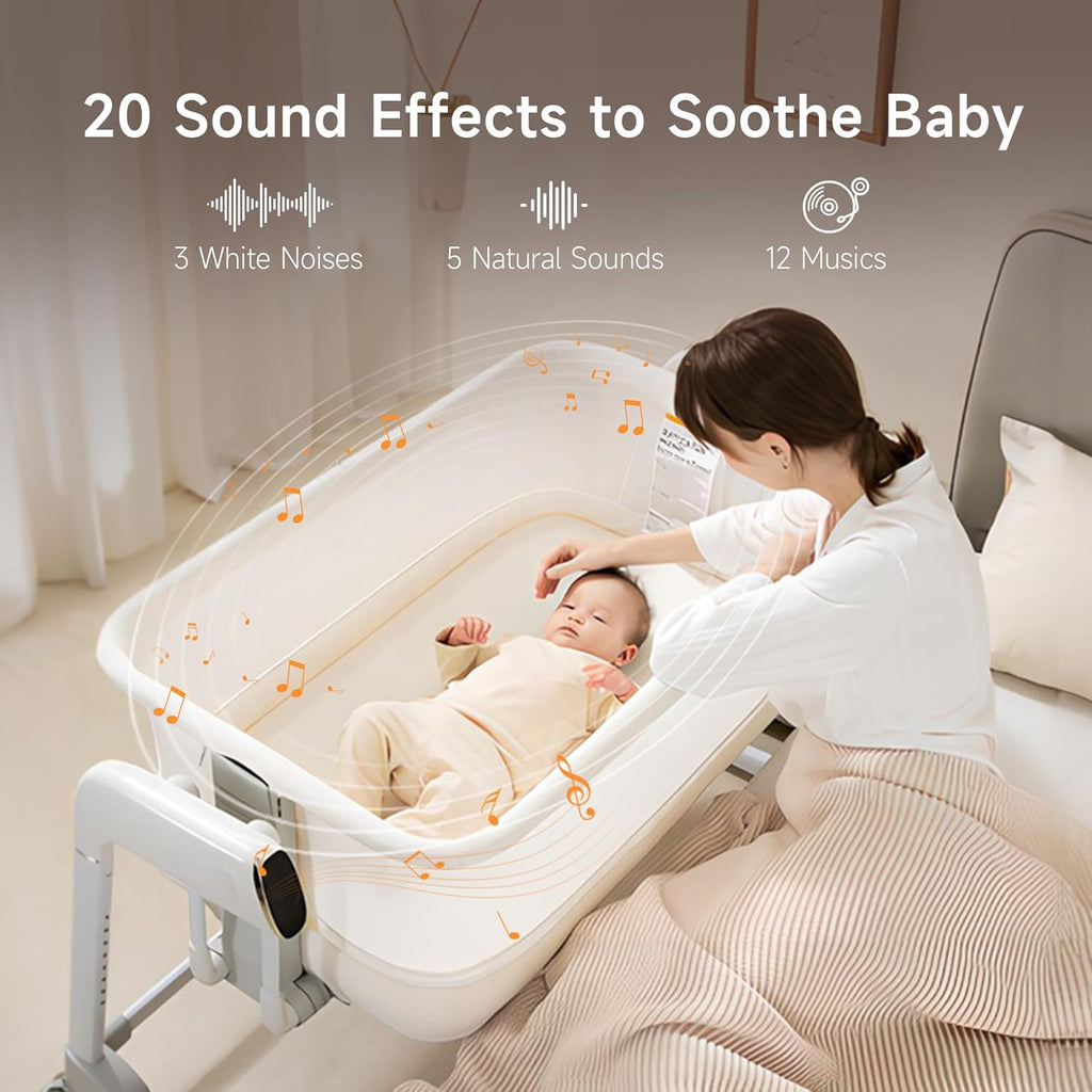 Maydolly Smart Baby Bassinet, Automatic Rocking Bassinet for Baby, White