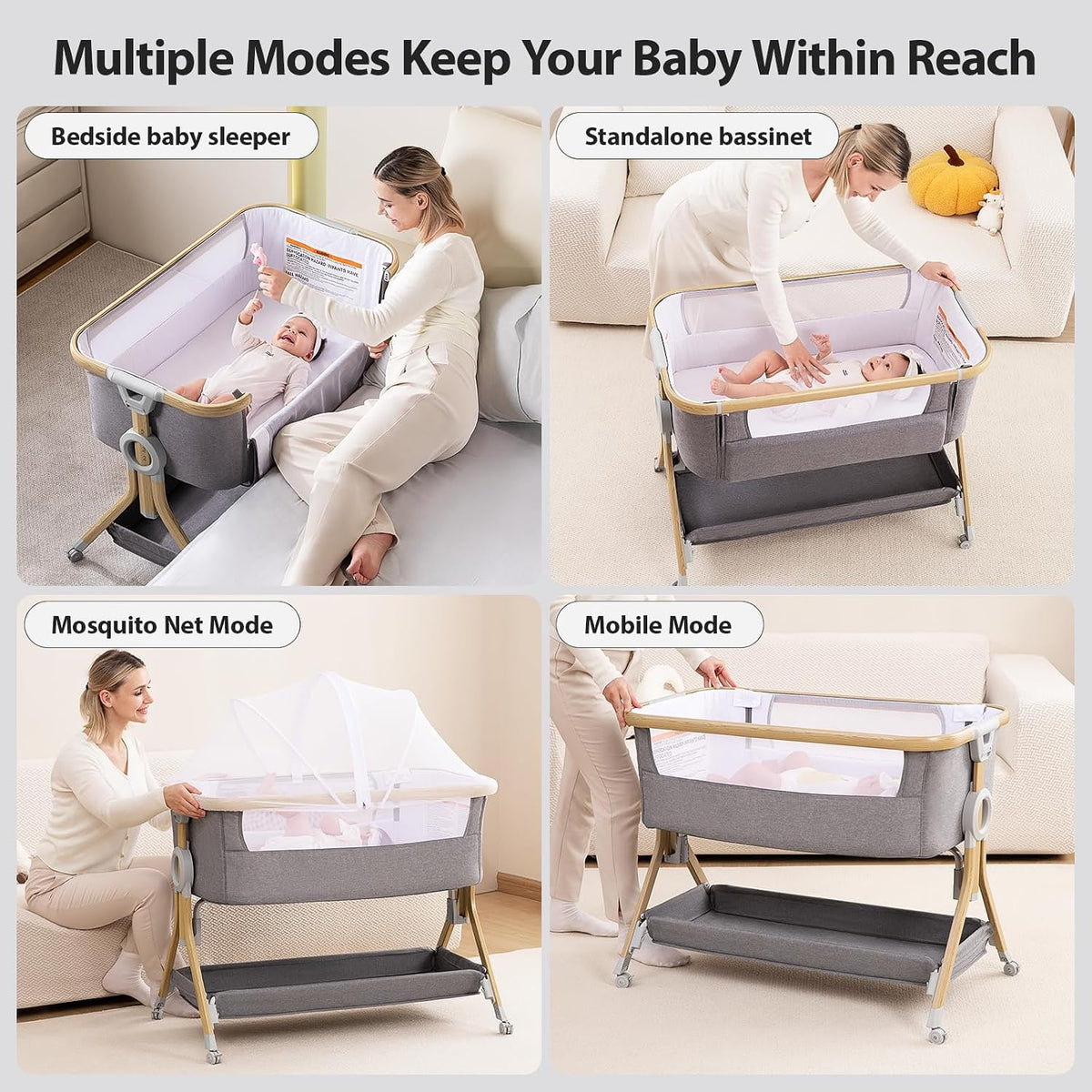 Larex Baby Bassinet, 3-in-1 Bedside Bassinet for Baby, Newborn & Infant