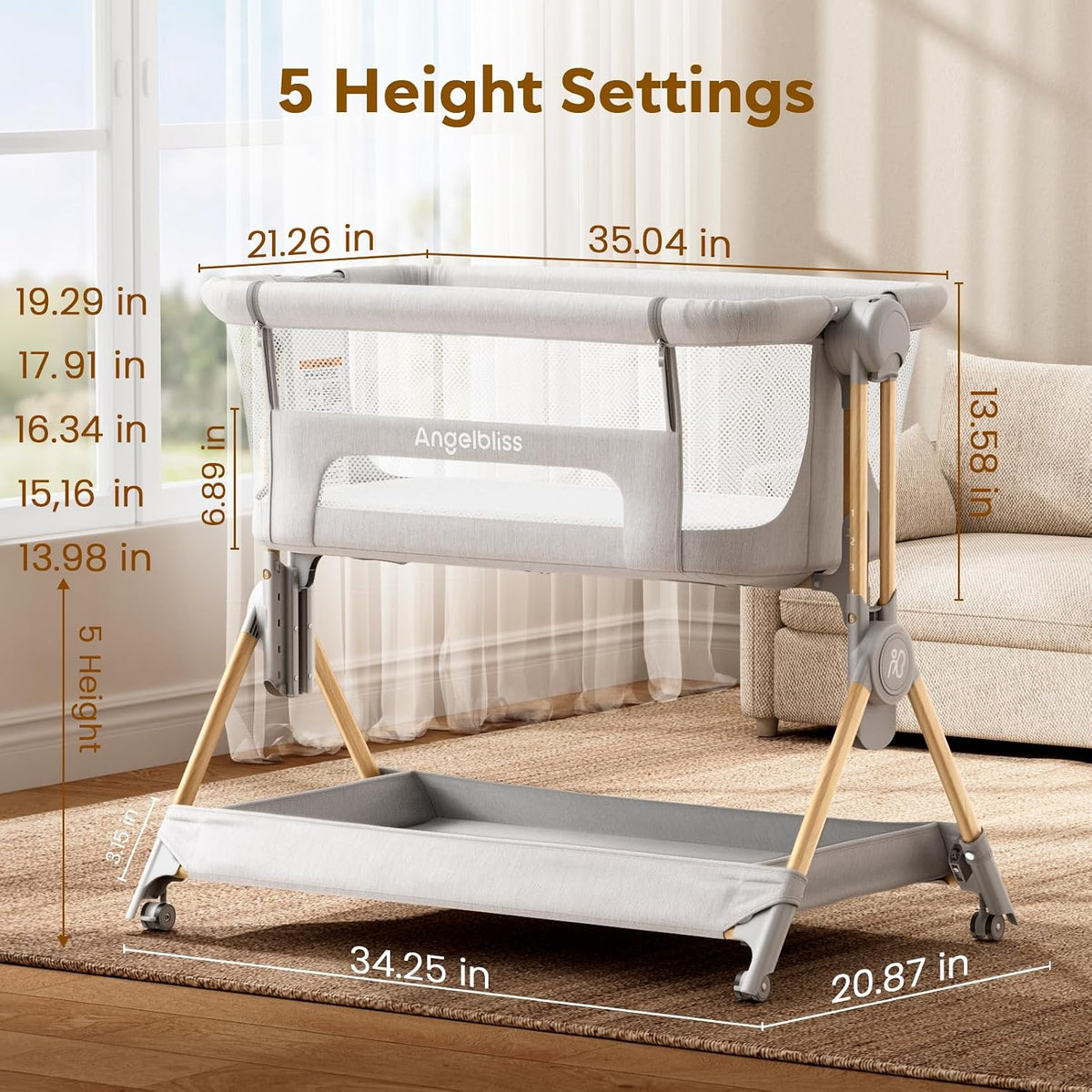 ANGELBLISS Baby Bassinet, 3-in-1 Bedside Sleeper, One-Click Foldable Crib