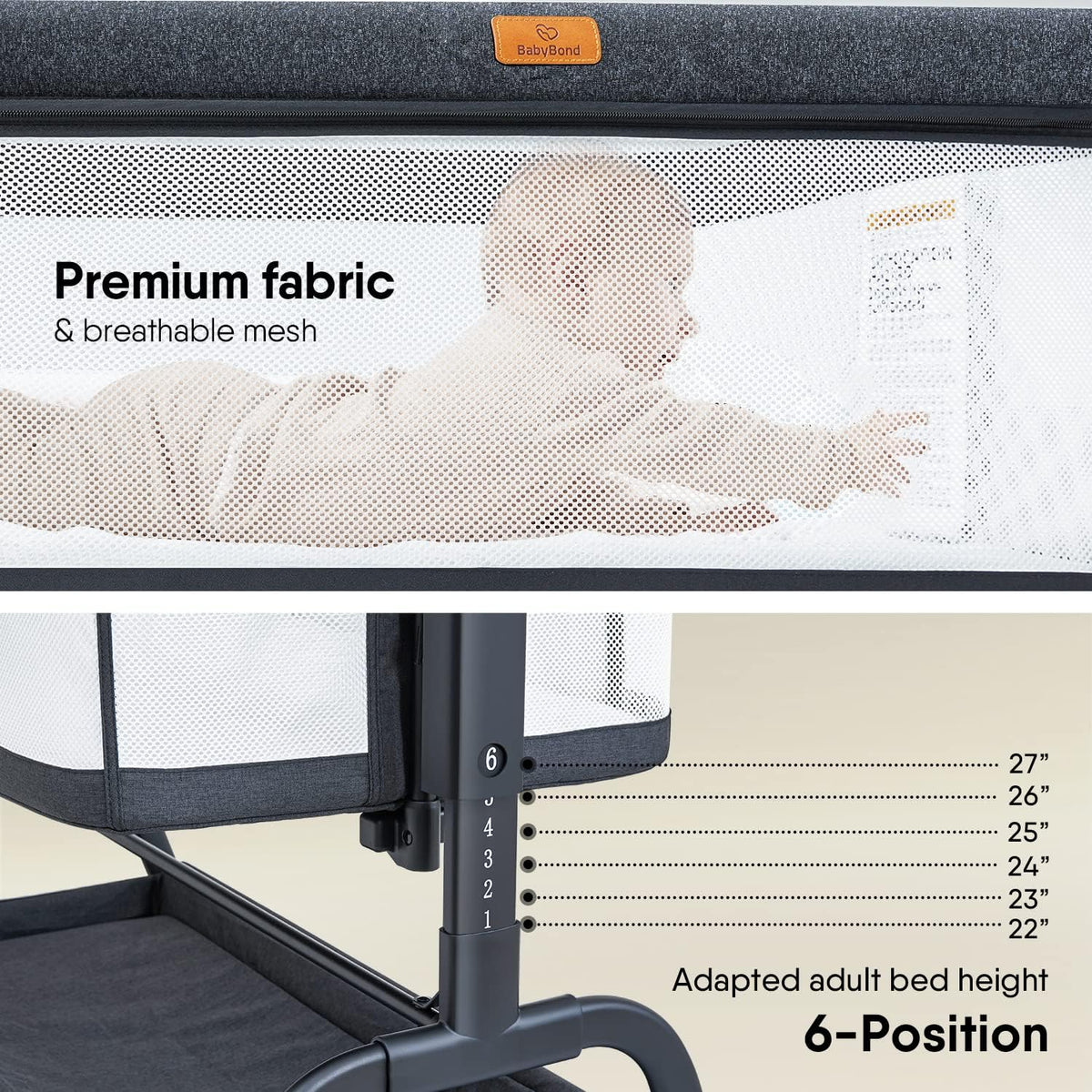 BabyBond Baby Bassinet, Bedside Crib Sleeper, Infant & Toddler Cradle
