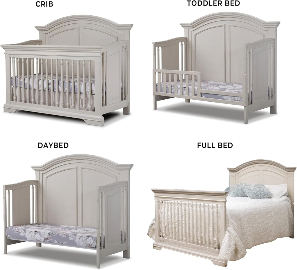 Sorelle Furniture High Arch Portofino Crib, Classic 4-in-1 Convertible Crib, Crib Made of Wood, Wooden Baby Bed, Toddler Bed, Child’s Daybed and Full-Size Bed, Nursery Furniture-Brushed Ivory
