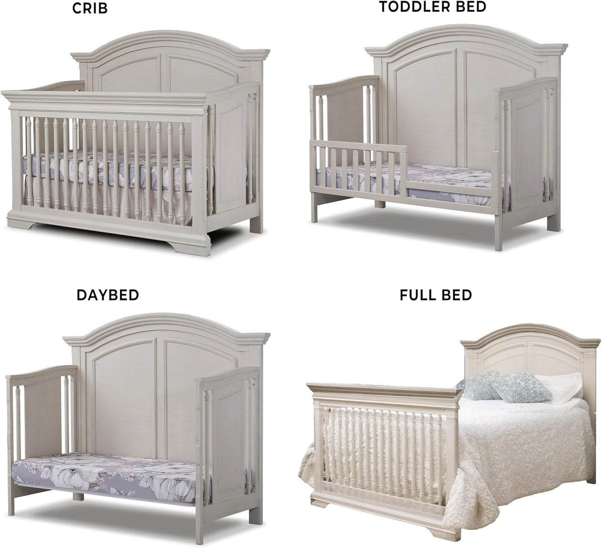 Sorelle Furniture High Arch Portofino Crib, Classic 4-in-1 Convertible Crib, Crib Made of Wood, Wooden Baby Bed, Toddler Bed, Child’s Daybed and Full-Size Bed, Nursery Furniture-Brushed Ivory