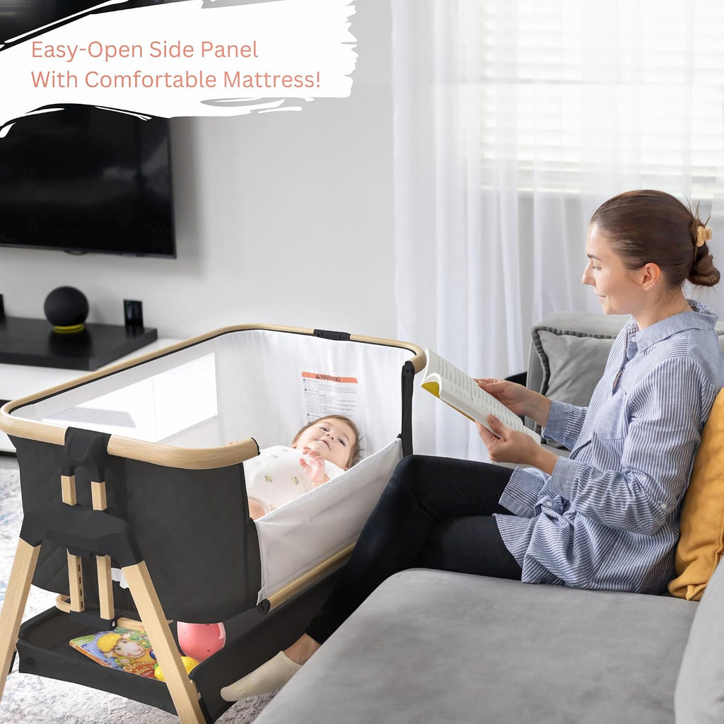 3 In 1 Baby Bassinet with Wheels, Portable Bedside Sleeper for Baby with 7 Adjustable Heights and Foam Mattress, Baby Bedside Crib for Newborns and Infants with Storage Basket, Carry Bag Included