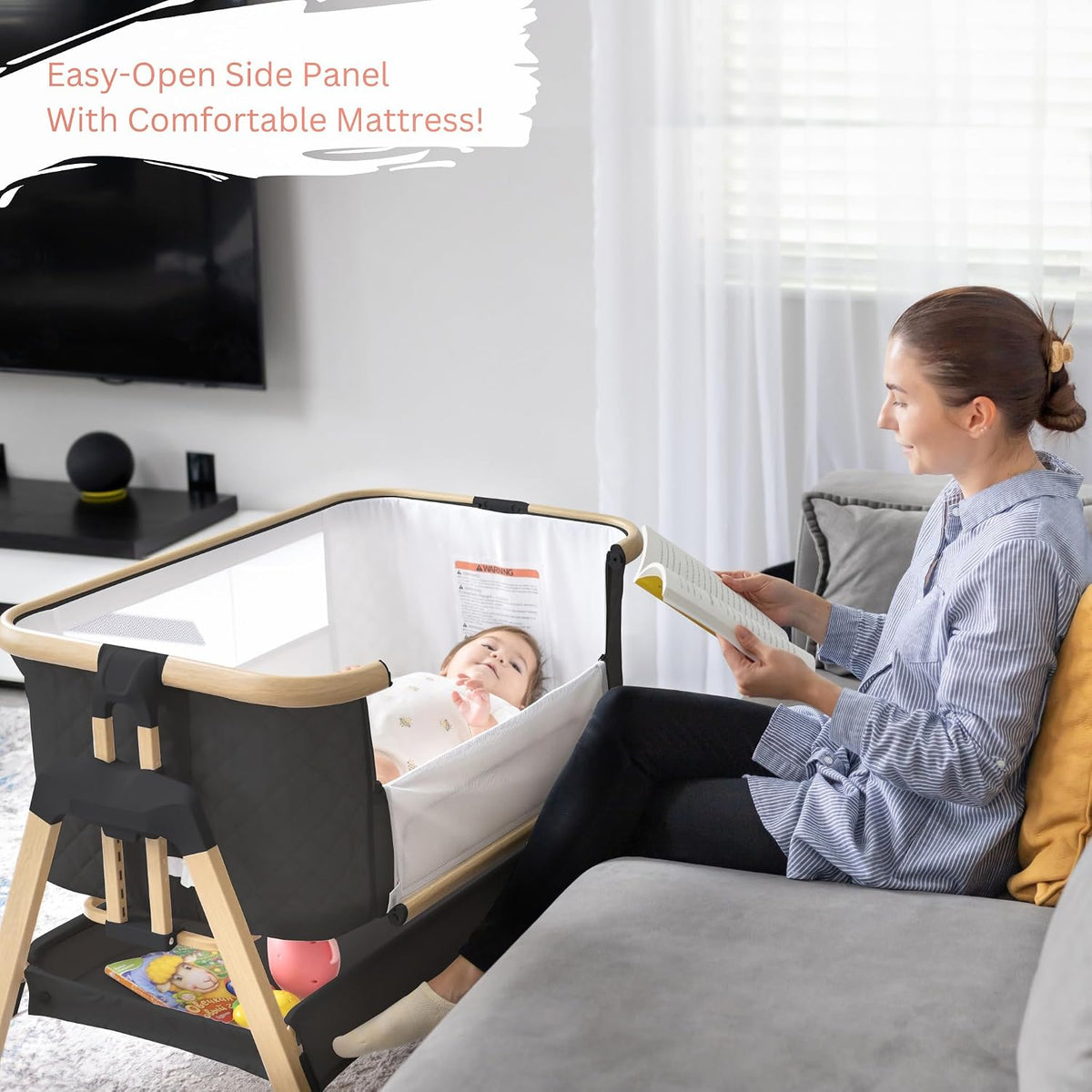 3 In 1 Baby Bassinet with Wheels, Portable Bedside Sleeper for Baby with 7 Adjustable Heights and Foam Mattress, Baby Bedside Crib for Newborns and Infants with Storage Basket, Carry Bag Included